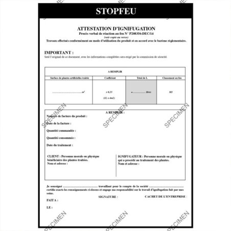 Spray STOPFEU M1 retardant feu spécial mur végétal et feuillage artificiel