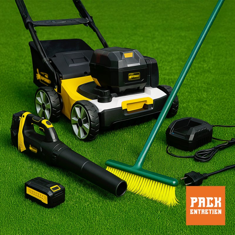 Pack complet d’entretien pour gazon synthétique avec brosseuse, souffleur et accessoires