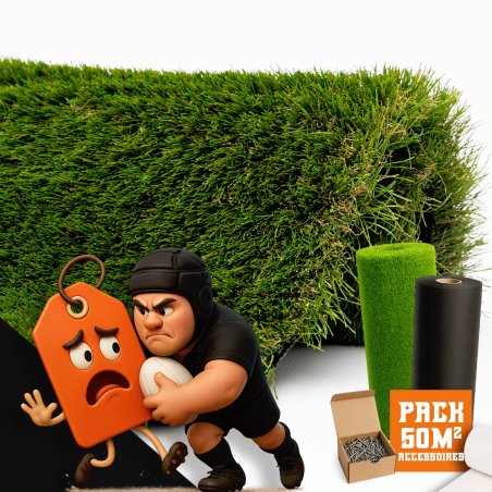 pack avec accessoires Gazon synthétique et Pelouse Synthétique City 45mm 50m2