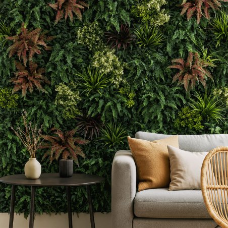 Mur végétal exotique et luxuriant, panneau 1m x 1m, décoration extérieure