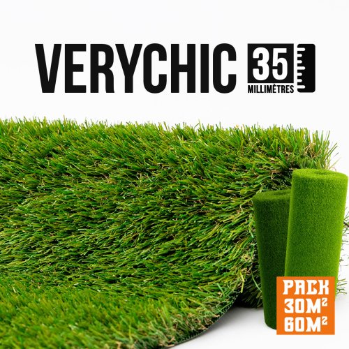 Very Chic 2026 kit 30–60m² // 12€/m² gazon synthétique 35mm