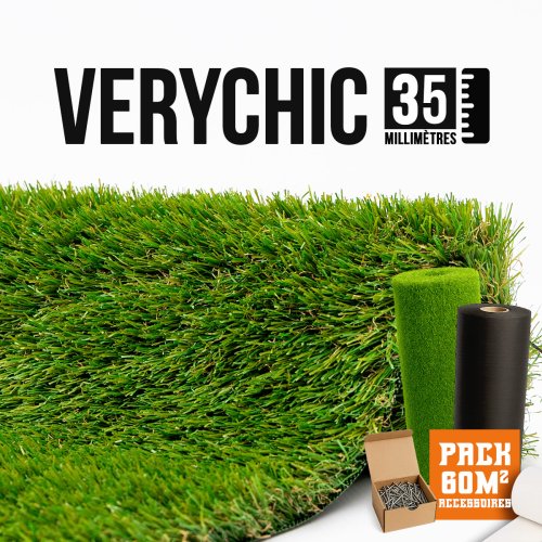 Gazon synthétique et Pelouse Synthétique Very Chic / Lyon Pack 30m2 accéssoires inclus