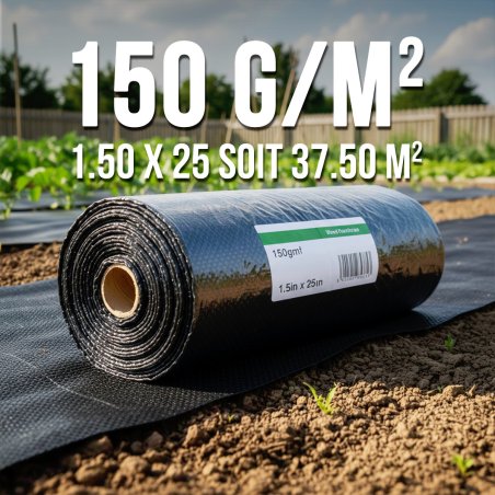 Revêtement anti-herbes 150 g/m² 1,5×25 m MGS – toile perméable jardin terrasse