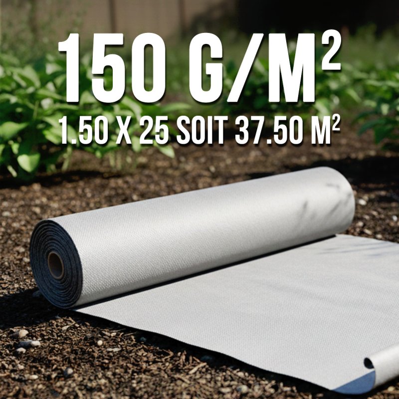 Bâche anti-herbes 150 g/m² 1,5×25 m MGS – toile indéchirable jardin perméable
