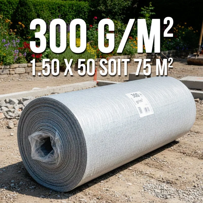 Membrane de Geotextile 300grs 1.5Mx50M soit 75m2 MGS 2
