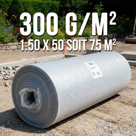 Membrane de Geotextile 300grs 1.5Mx50M soit 75m2 MGS 2