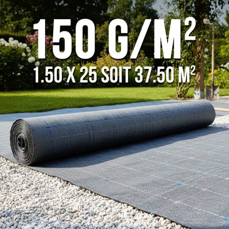 Rouleau géotextile 1,50 m – toile indéchirable pour allée de cailloux et bord de terrasse