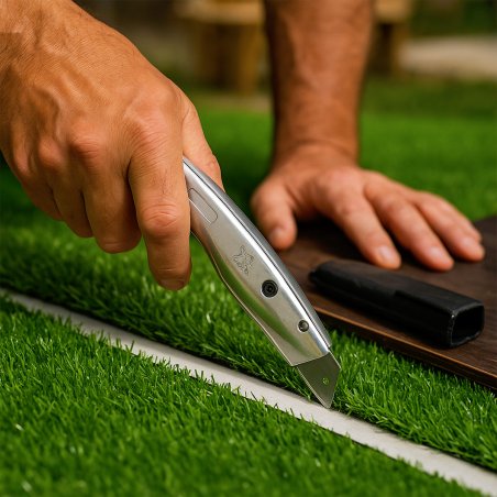 Cutter de découpe : outil en métal robuste avec lame incluse.
