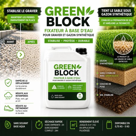 Green Block 5 kg, stabilisateur pour sable et gravier jusqu’à 20 m²
