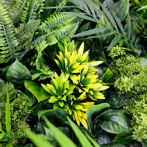 Gros plan Exotik panneau végétal artificiel feuillage dense