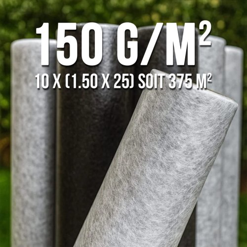 375m2 LOT DE 10 Rouleaux de Géotextile 150grs 1.5Mx25M