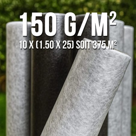 375m2 LOT DE 10 Rouleaux de Géotextile 150grs 1.5Mx25M