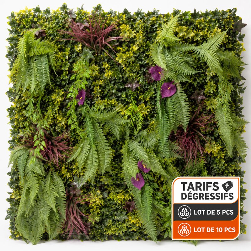 Plafonnier végétal artificiel MGS 1 m x 1 m avec 1 077 feuilles retombantes pour créer une canopée dense.