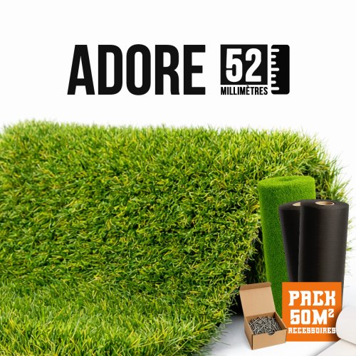 Pack gazon synthetique 50m2 Adore / Paris 52mm Haut de Gamme accessoires inclus