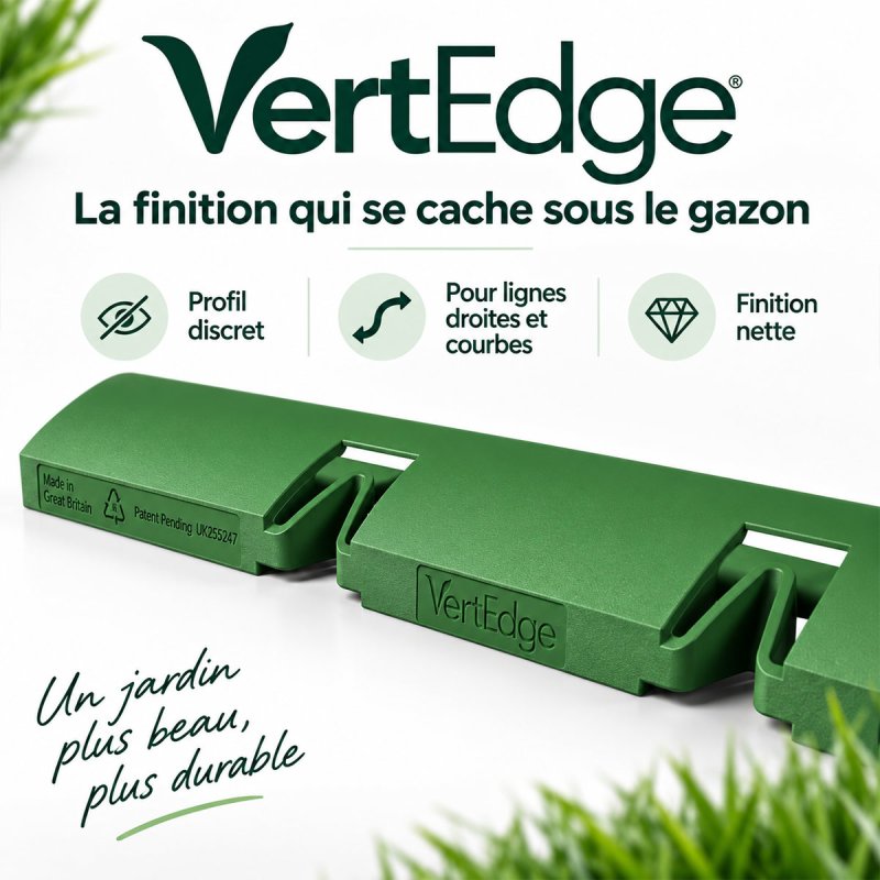 Pose VertEdge : le gazon recouvre le profil puis son bord est rentré en périphérie