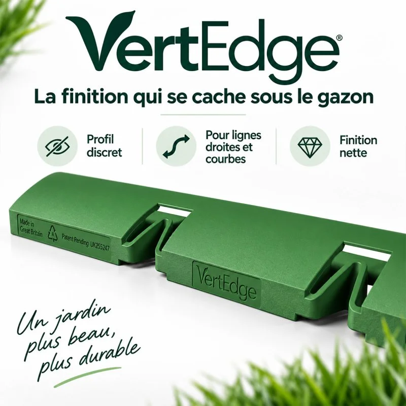 Profil vert VertEdge, bordure de finition placée sous le gazon synthétique