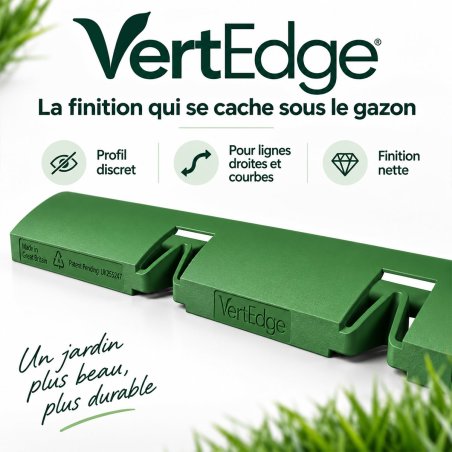 Pose VertEdge : le gazon recouvre le profil puis son bord est rentré en périphérie