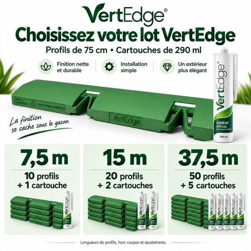 Lots VertEdge : 10, 20 ou 50 profils de 75 cm et 1, 2 ou 5 cartouches de 290 ml