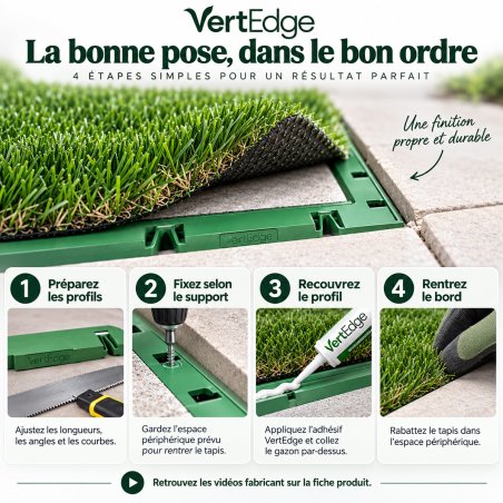 Profil VertEdge du fabricant : forme courbe et découpes de flexion, à recouvrir par le gazon