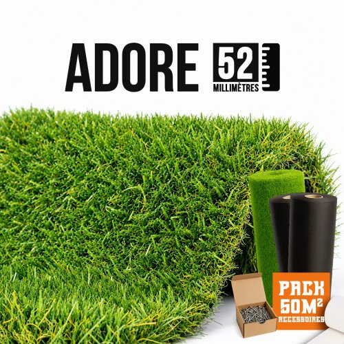 Pack gazon synthetique 50m2 Adore / Paris 52mm Haut de Gamme accessoires inclus
