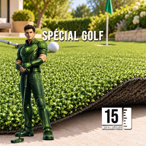 Gazon artificiel 15 mm durable pour putting green en 2 m