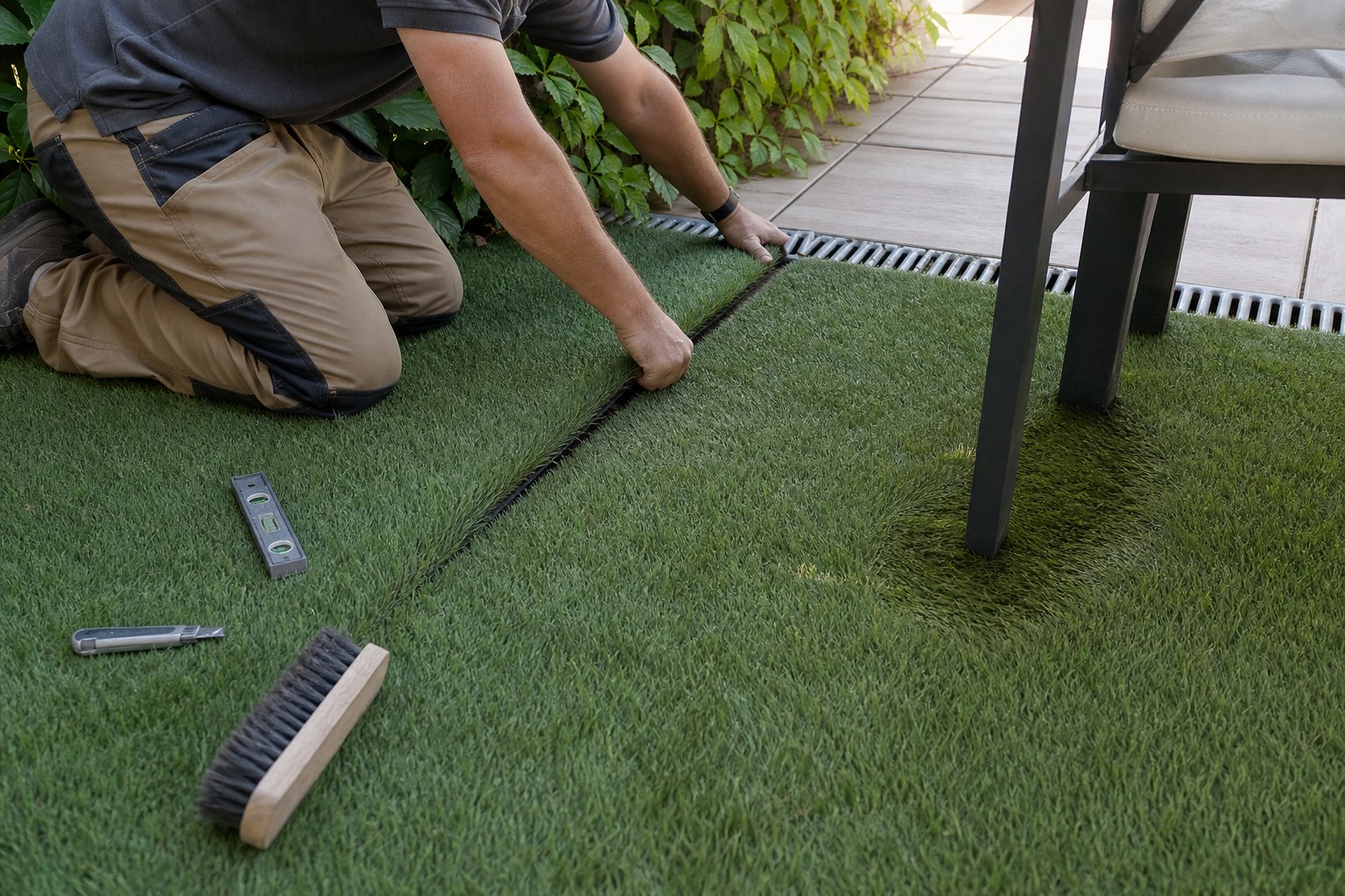 Diagnostic d’une jonction ouverte, d’un drainage insuffisant et de fibres couchées sur gazon synthétique