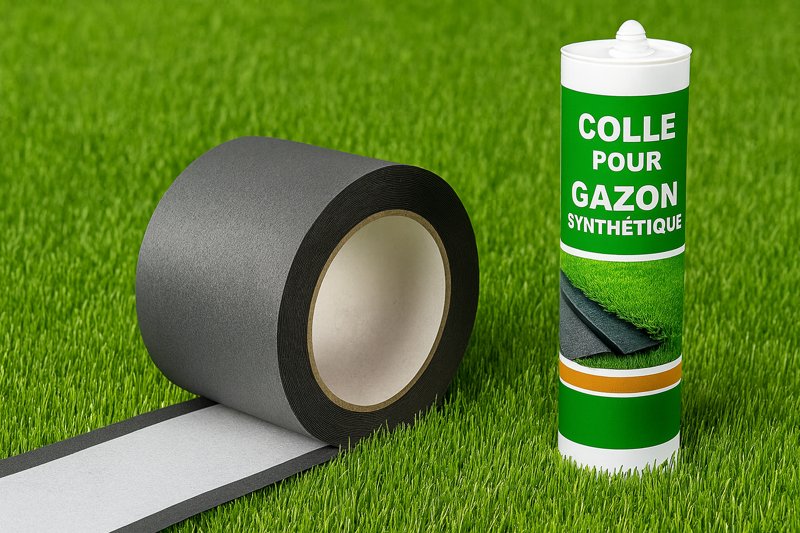 Colle et bande de jonction pour gazon synthétique – accessoires de pose professionnelle, fixation durable et invisible sur pelouse artificielle.