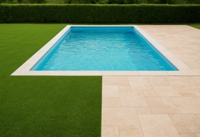 Terrasse piscine : choisir entre gazon artificiel et carrelage