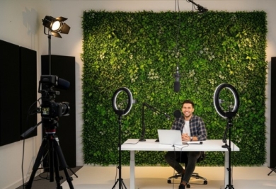 Mur végétal artificiel pour studio enregistrement